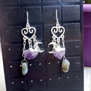 Handmade Dangly Earrings w Amethyst, Labradorite